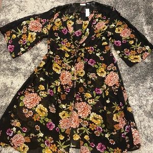 New York and Company Floral Tie Front Kimono